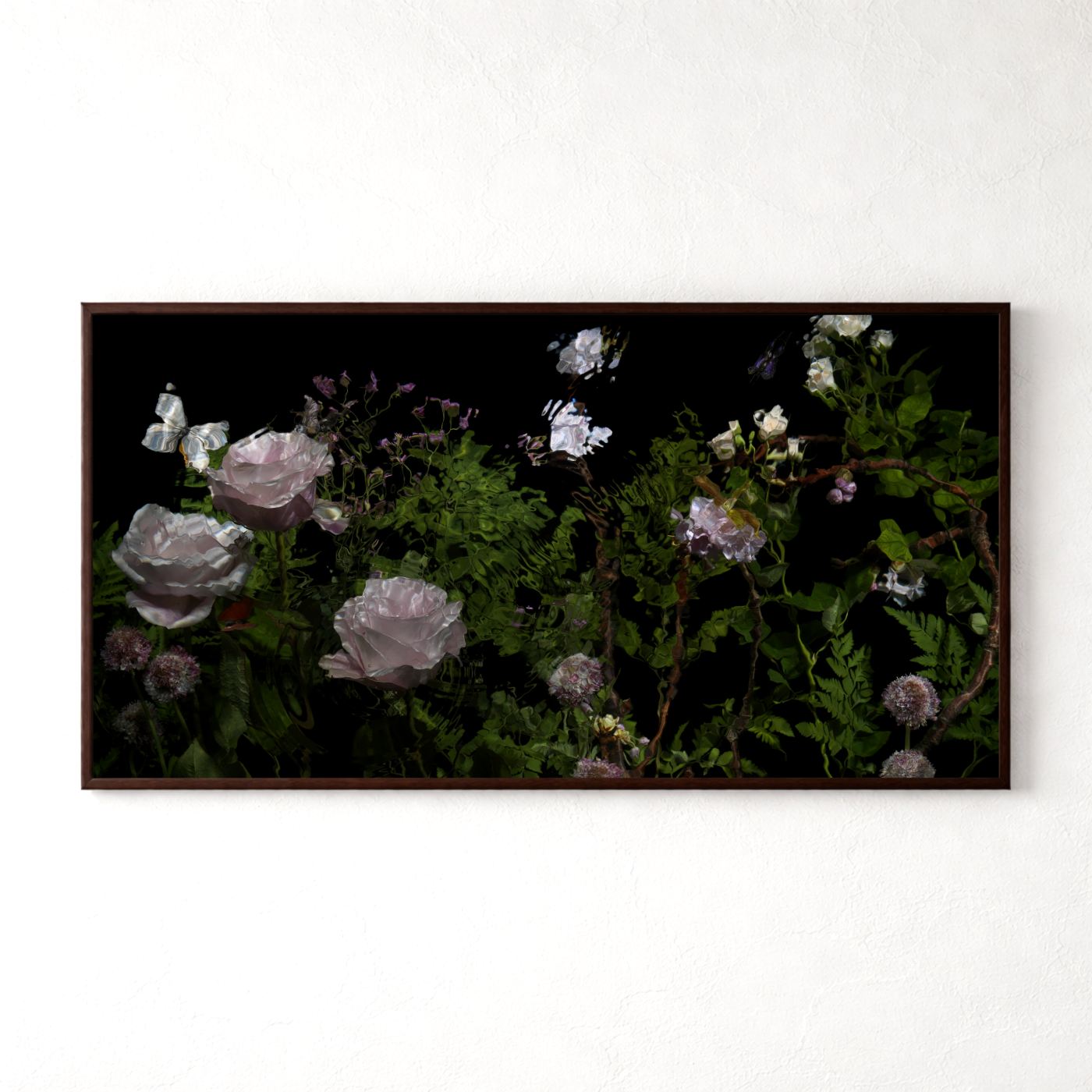 Riverbrook with roses by Alexander James Hamilton, analogue photograph produced through water and light, unique work, no digital post production