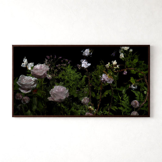 Riverbrook with roses by Alexander James Hamilton, analogue photograph produced through water and light, unique work, no digital post production