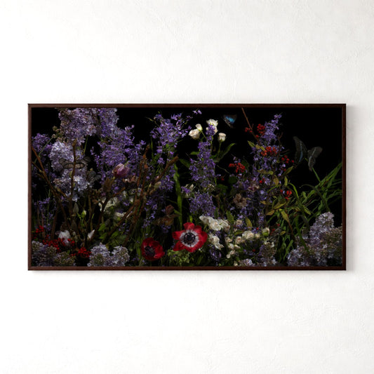 Riverbrook with violets by Alexander James Hamilton, analogue photograph produced through water and light, unique work, no digital post production
